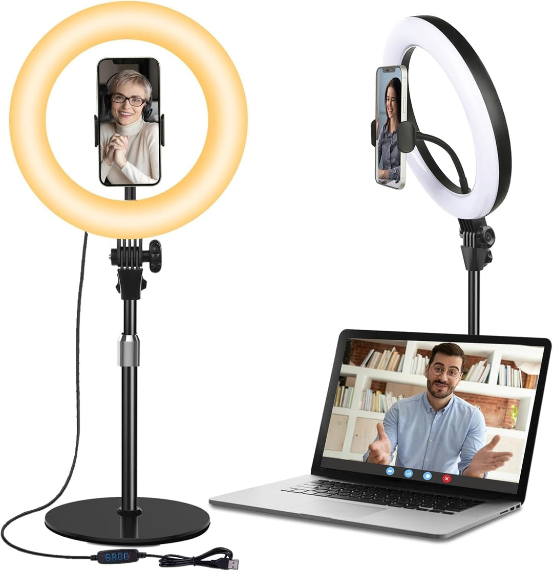 Ringlicht mit Stativ,Ring Light Tisch Selfie Licht Ringleuchte Lichtring,10.5 Zoll 3 Lichtfarben 10