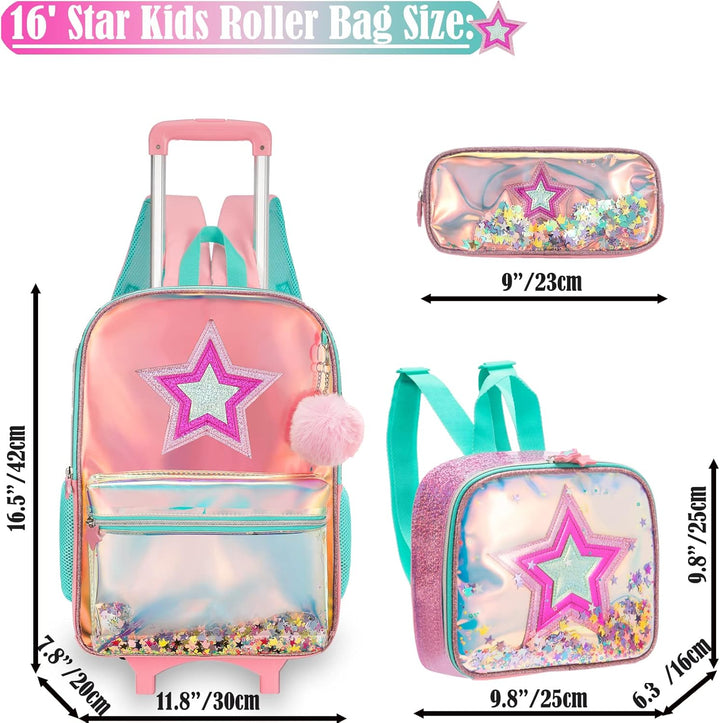 Rucksack Mädchen Schulranzen Trolley,Schulrucksack Mädchen Teenager,Egchescebo 3PCS 16”Kinder Schult