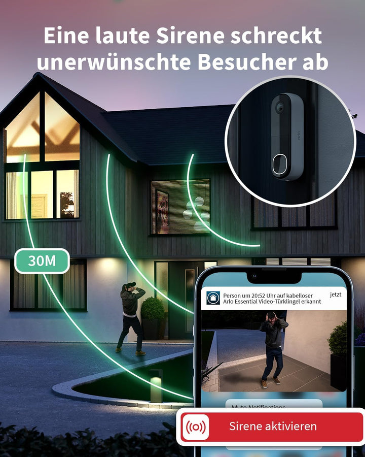 Arlo HD Video Türklingel Mit Kamera Kabellos, WLAN Doorbell, Bewegungsmelder, 2-Wege-Audio, Ring Sir
