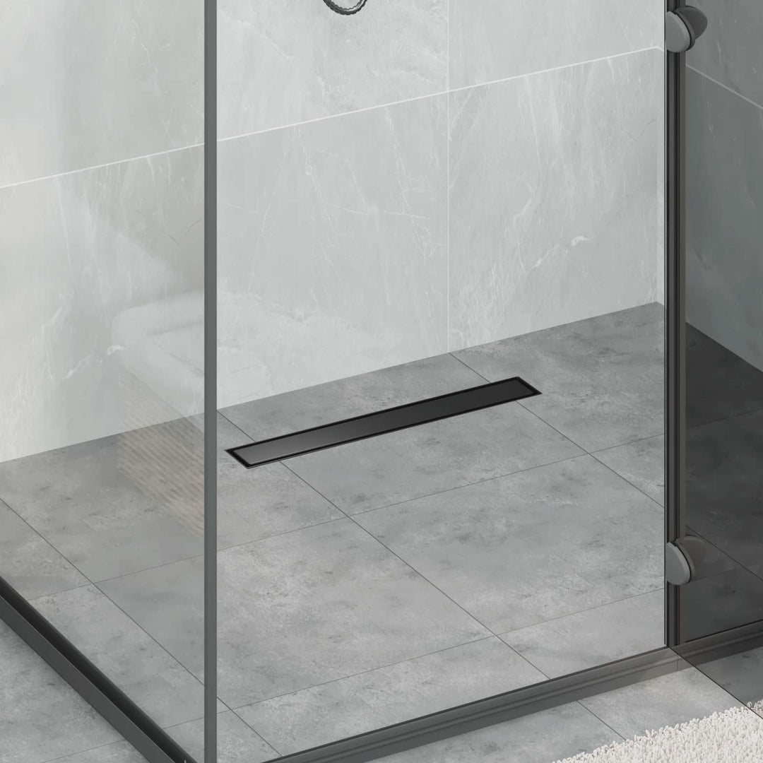 2 in 1 Duschabfluss Schwarz Edelstahl 304, 60 cm Länge, höhenverstellbar 0-30 mm, mit verstellbaren