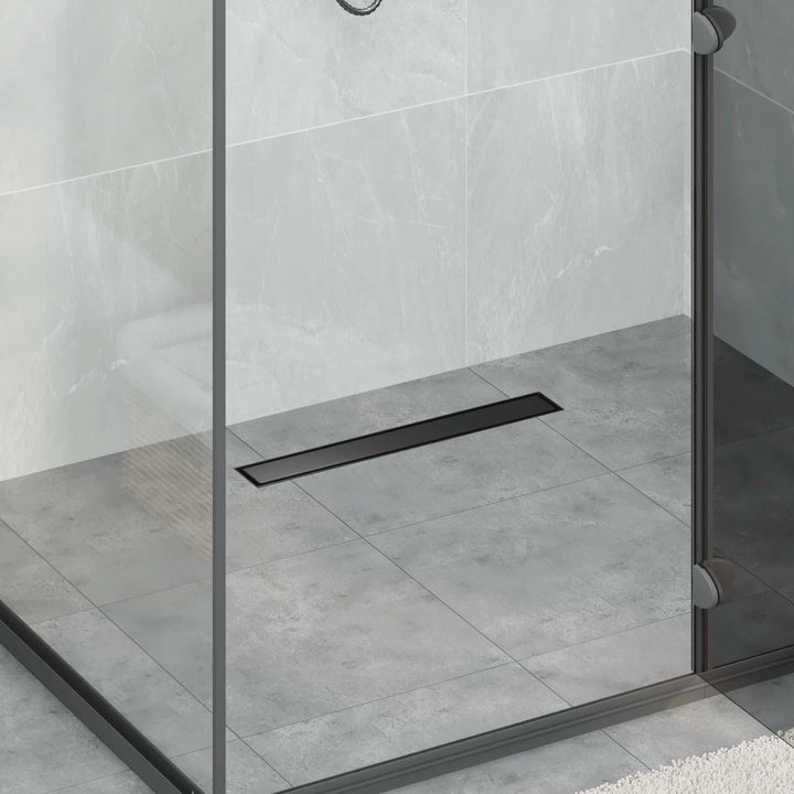 2 in 1 Duschabfluss Schwarz Edelstahl 304, 60 cm Länge, höhenverstellbar 0-30 mm, mit verstellbaren