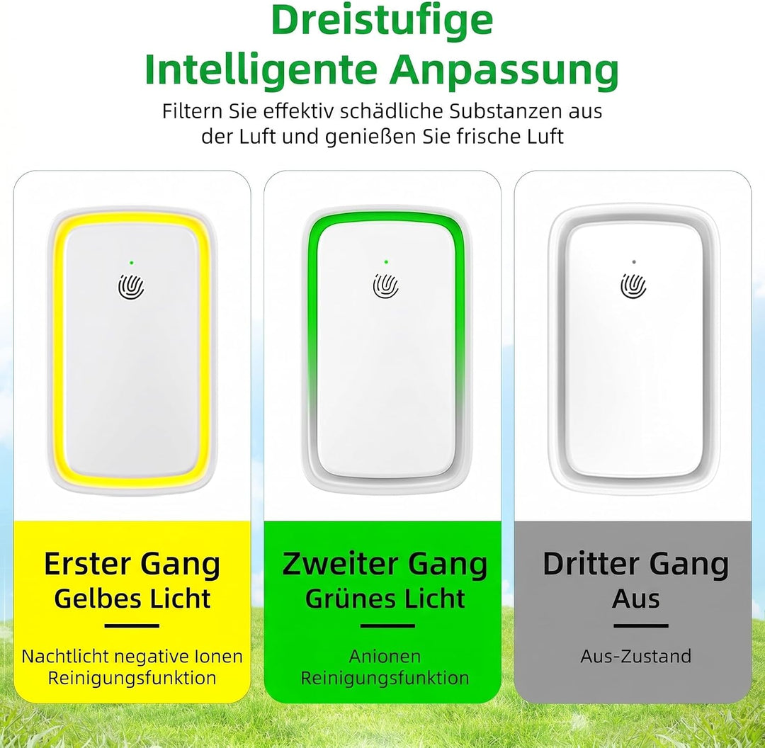 2er Set Luftreiniger für Steckdose – Filterlos mit Ionisator &amp; 3 Modi