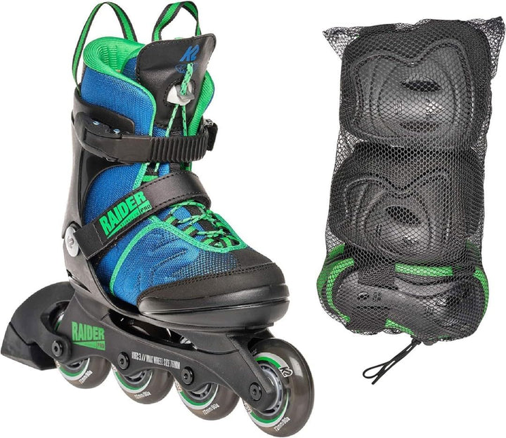 K2 Jungen Raider Pro Pack Inline Skate Set M (EU: 32-37 / UK: 13-4 / US: 1-5) Blue - Green, M (EU: 3