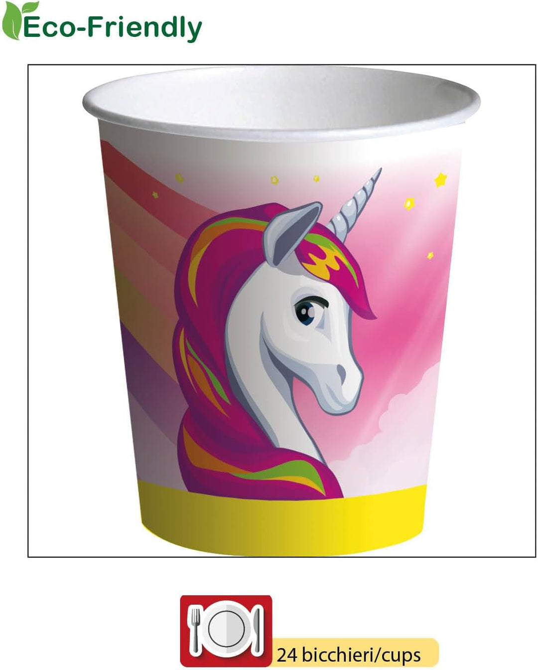 Partygeschirr Party-Set Einhorn Unicorn für 24 Personen (88 pcs: 24 Pappteller Ø18cm, 24 Becher 250m