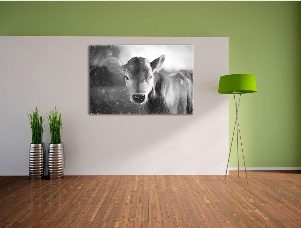 Pixxprint Junge Kuh Kälbchen Kunst / 100x70cm Leinwandbild bespannt auf Holzrahmen/Wandbild Kunstdru