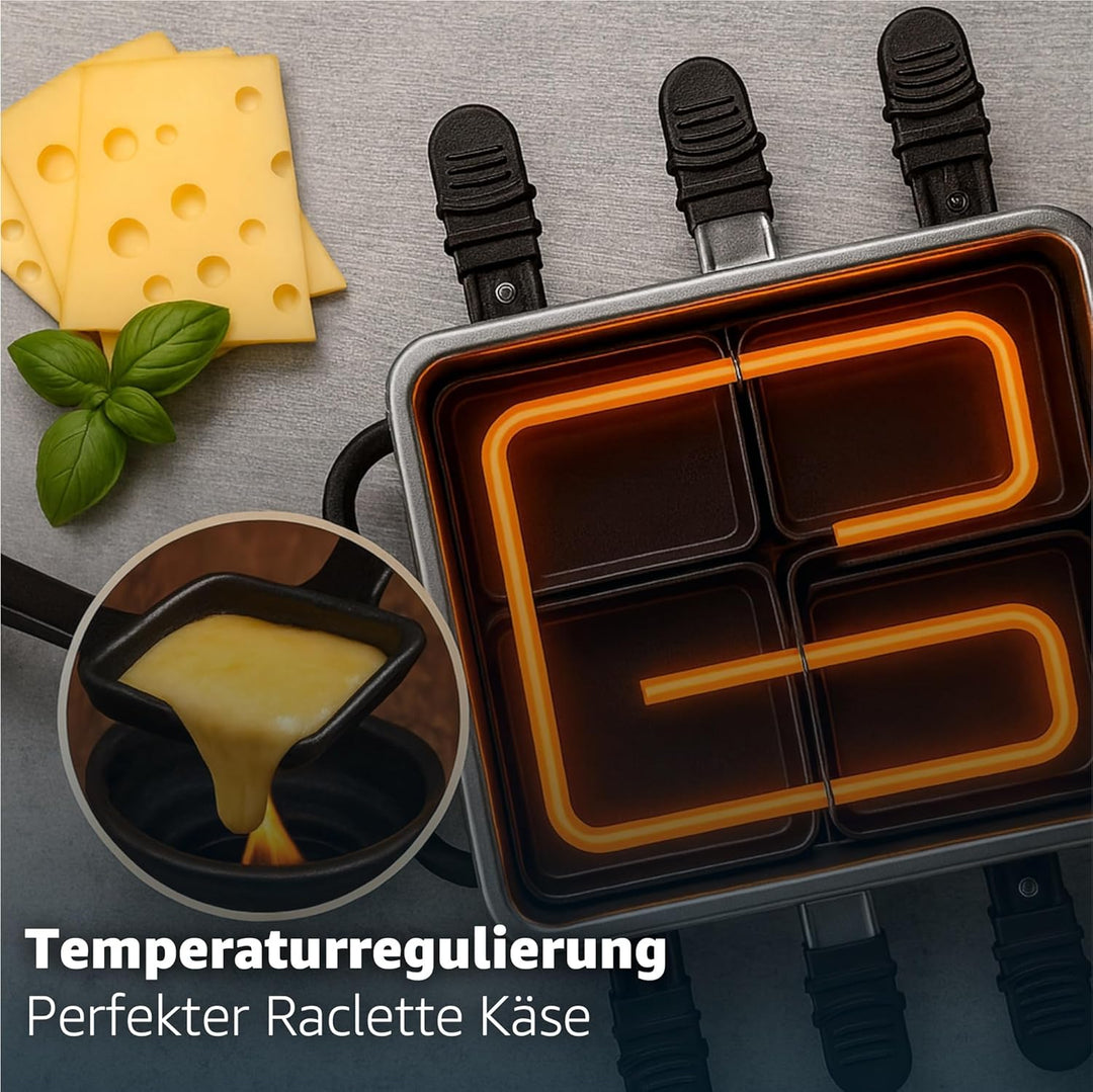 Raclette Fondue Set 8 Personen Set - mit Topf & Grillplatte - inkl. Pfännchen & Schaber (Fondue Set)