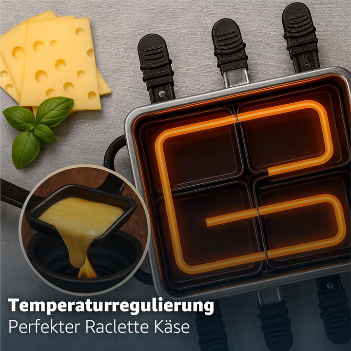 Raclette Fondue Set 8 Personen Set - mit Topf & Grillplatte - inkl. Pfännchen & Schaber (Fondue Set)