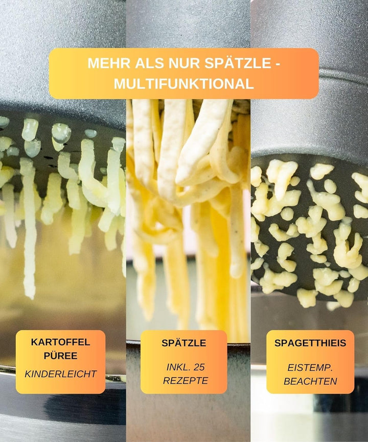 Thiru Spätzlepresse Premium - Kartoffelpresse mit Auflagerasten - Ideal für Spätzle, Kartoffeln, Säf