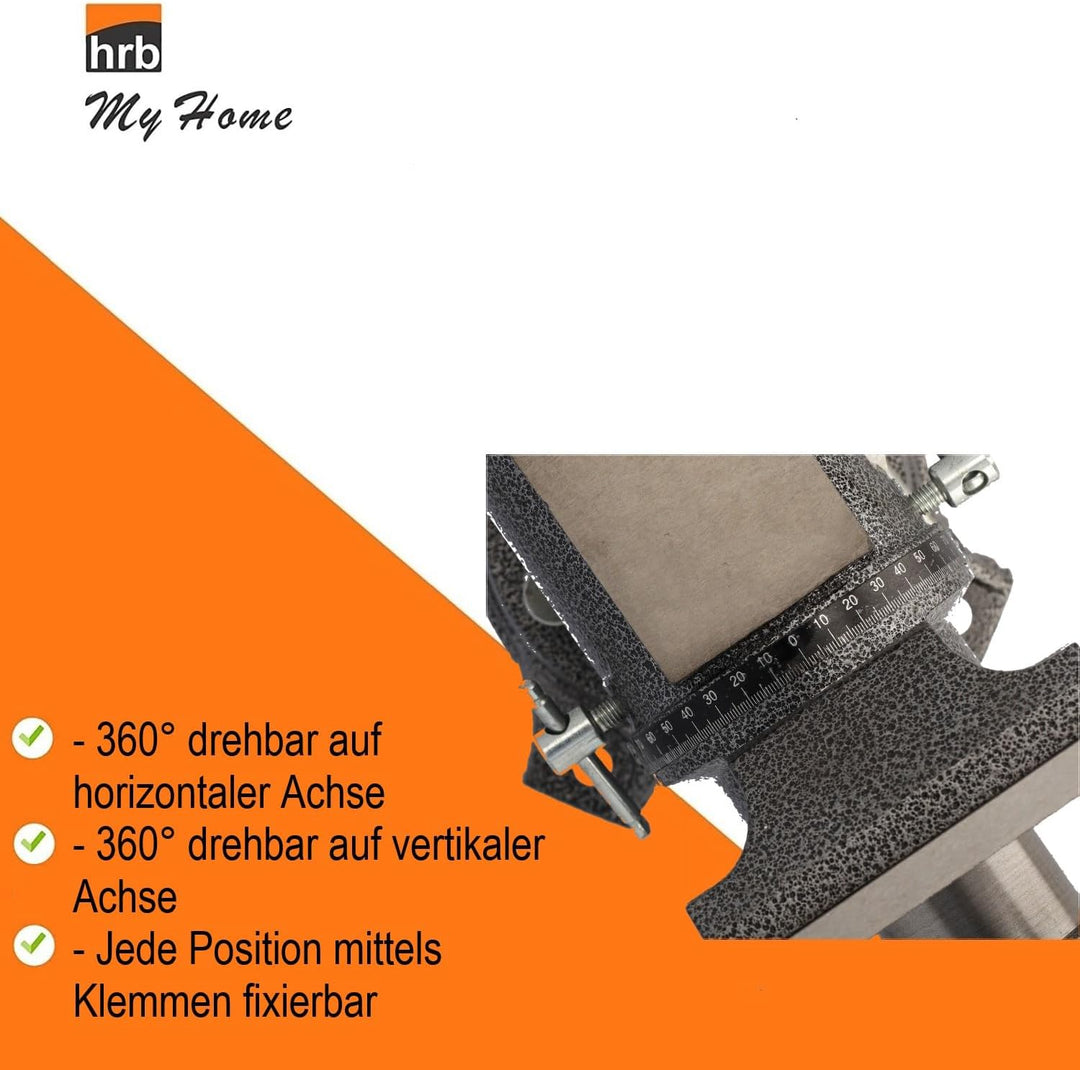HRB Profi Schraubstock drehbar gross - 100 mm Spannweite-, multifunktionaler Profi Tischschraubstock