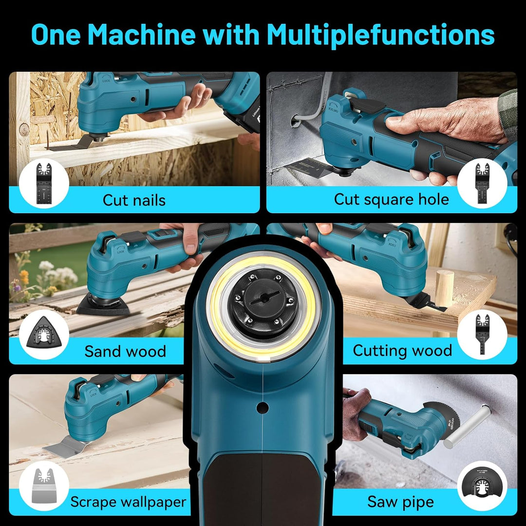Multifunktionswerkzeug für Maa-kita 18V 21V Akku, 2× 4.0Ah Akku Multitool 6 Stufige +Automodus 8000–