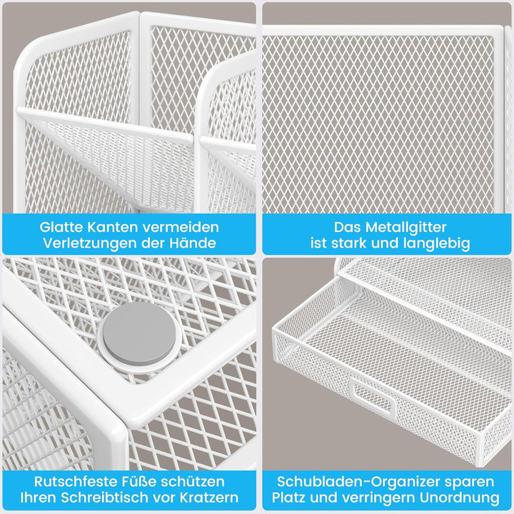 VITVITI Schreibtisch Organizer, 9 Fächer Stiftehalter mit Schublade, Netz Stifte Regal aus Metall, S