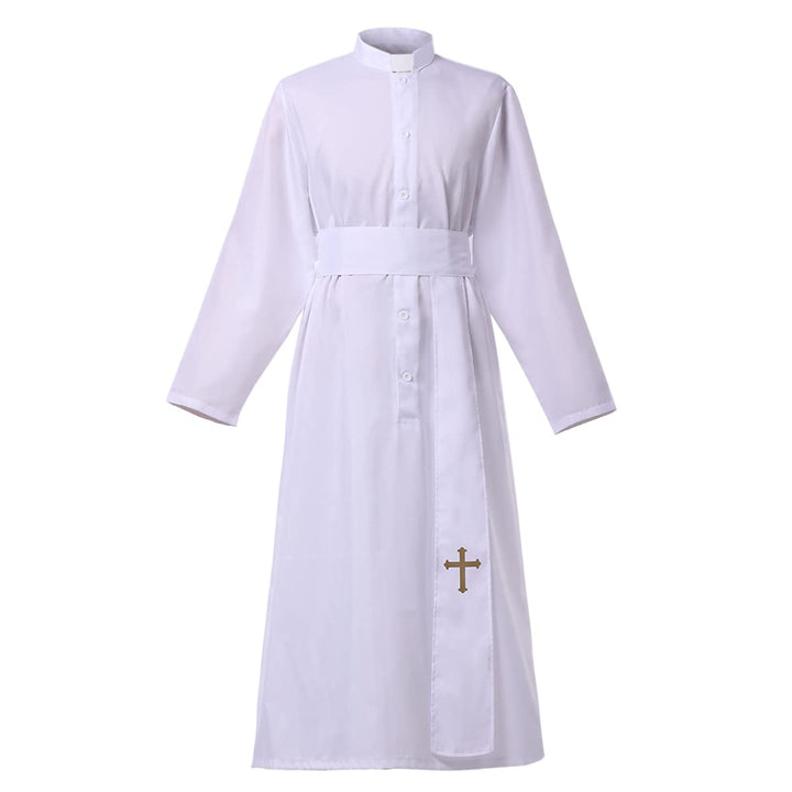 COSDREAMER Geistliche Soutane Klerus Robe Prediger Cassock Mens Lob Lob Anbetung Robe (Weiss, M) Wei