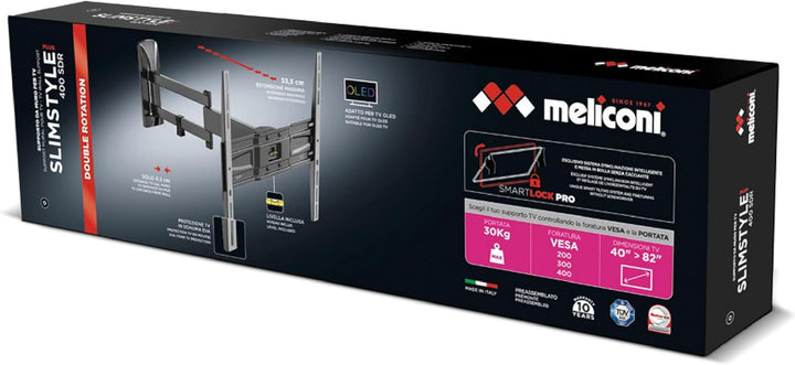Meliconi Slimstyle Plus 400SDR, Doppelarm-Wandhalterung für Flachbildfernseher von 40'' bis 82'', ho