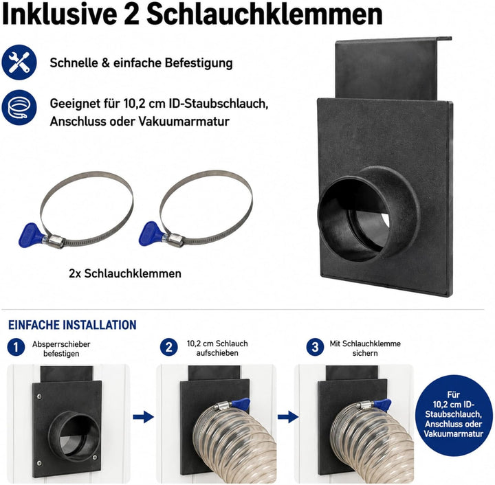 Absperrschieber 102mm/ 4" für Absauganlage – selbstreinigender Blast Gate Schieber aus robustem ABS-