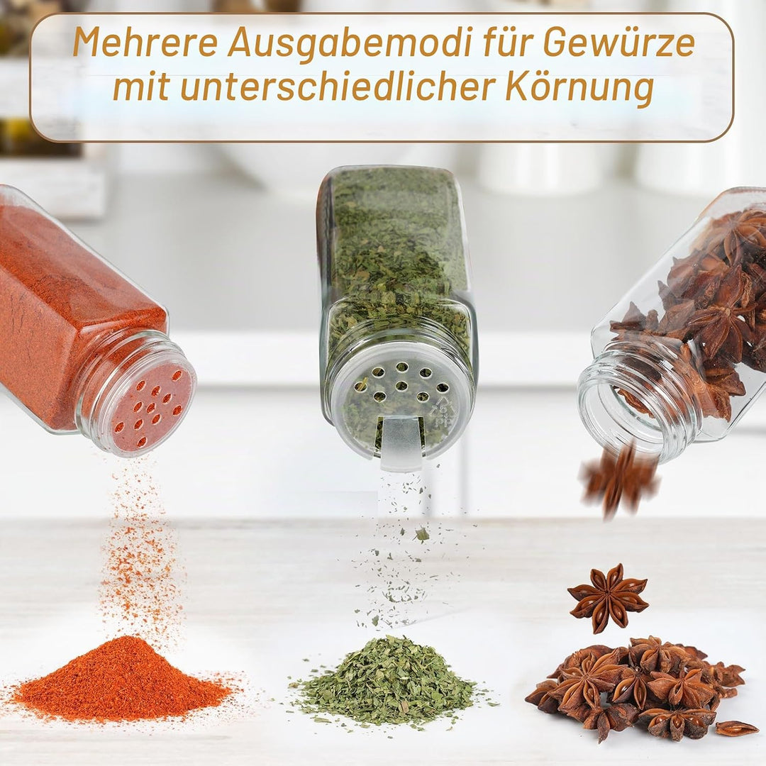 FRIBERG Gewürzgläser Eckig Mit Holzdeckel 12er Set 120ml[etiketten &amp; Streueinsatz]-Gewürzgläser Set-