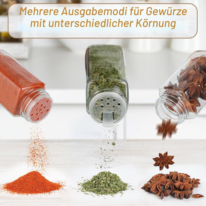 FRIBERG Gewürzgläser Eckig Mit Holzdeckel 12er Set 120ml[etiketten &amp; Streueinsatz]-Gewürzgläser Set-