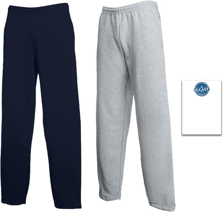 Fruit of the Loom Classic Open Leg Jog Pants, 1x Grau + 1x Deep Navy + 1 Hl Kauf Notizblock