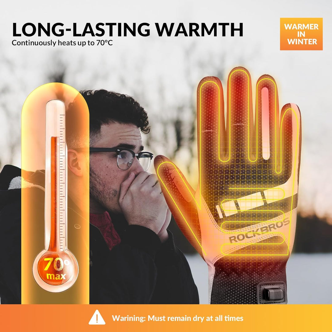 ROCKBROS Beheizbare Handschuhe über USB, Fahrradhandschuhe reflektierend und stossdämpfend, Winterha