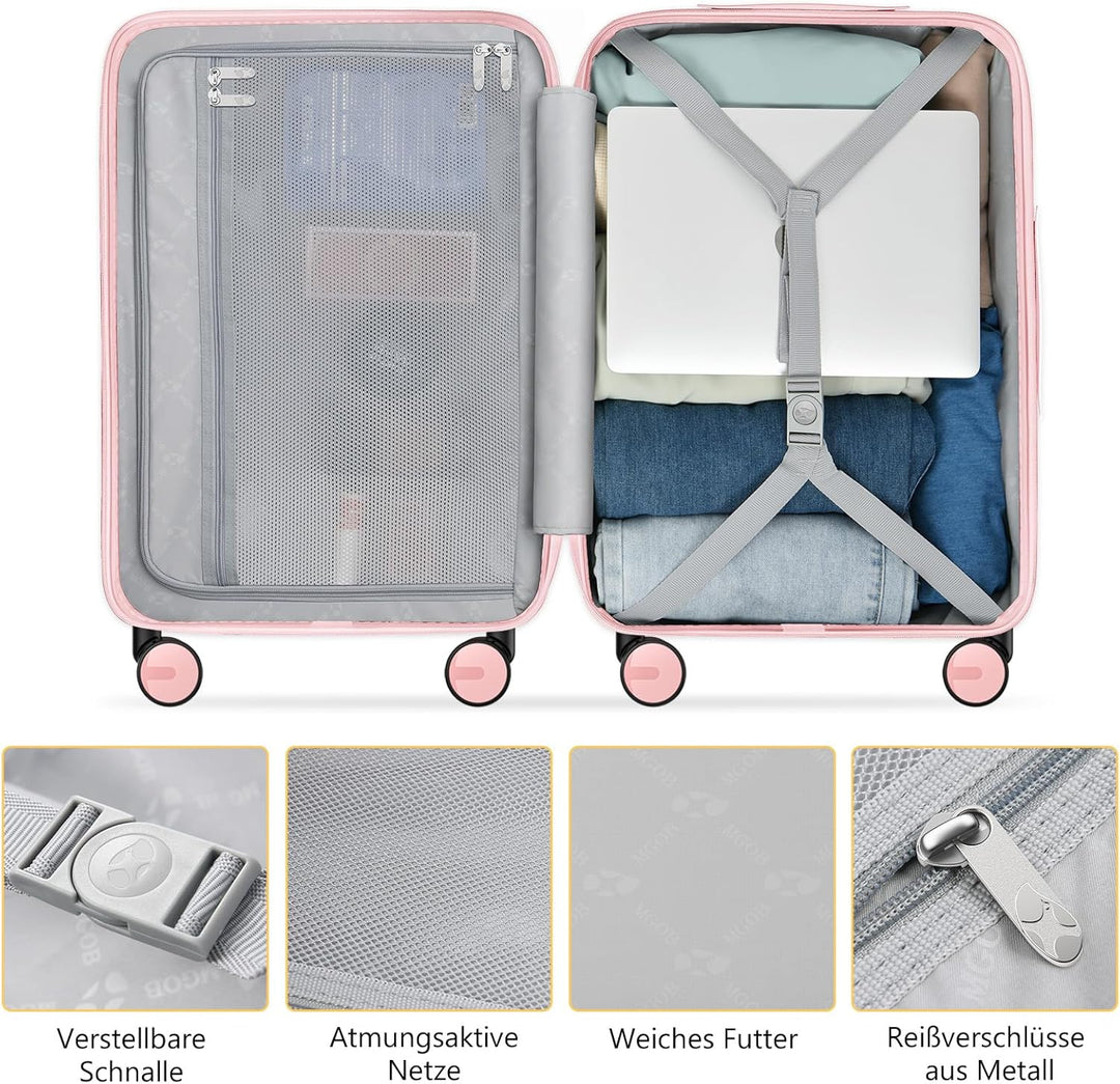 MGOB Koffer Handgepäck Hartschalen in Polycarbonat Reisekoffer mit 4 Rollen und Haken | 55x37x22cm |