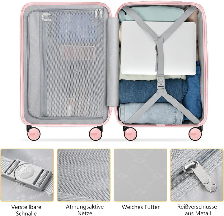 MGOB Koffer Handgepäck Hartschalen in Polycarbonat Reisekoffer mit 4 Rollen und Haken | 55x37x22cm |