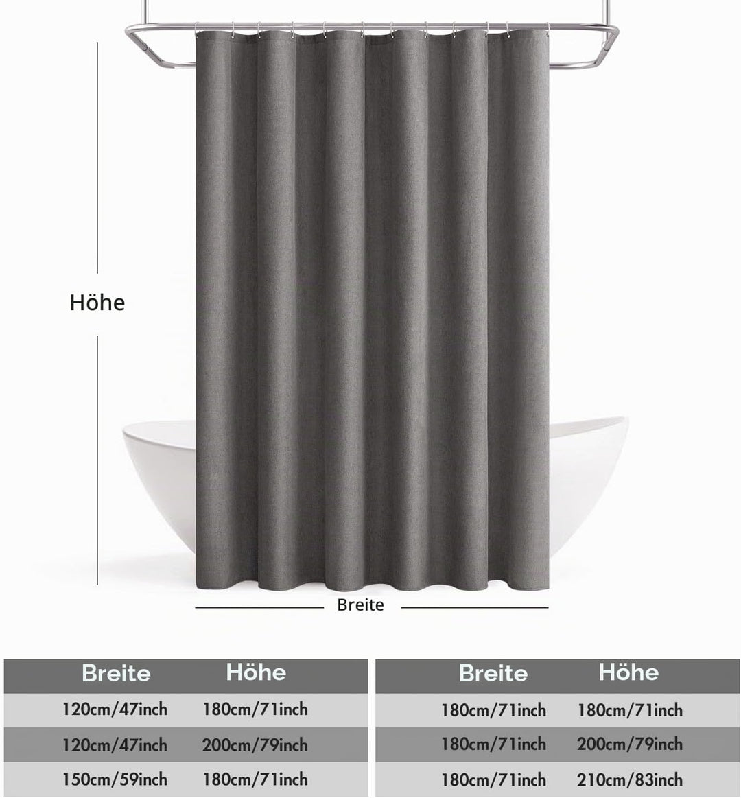 MIULEE Leinen Texturiert Duschvorhang 120x180 cm grau, Schwerer Hotel Luxus Polyester Wasserdicht Du