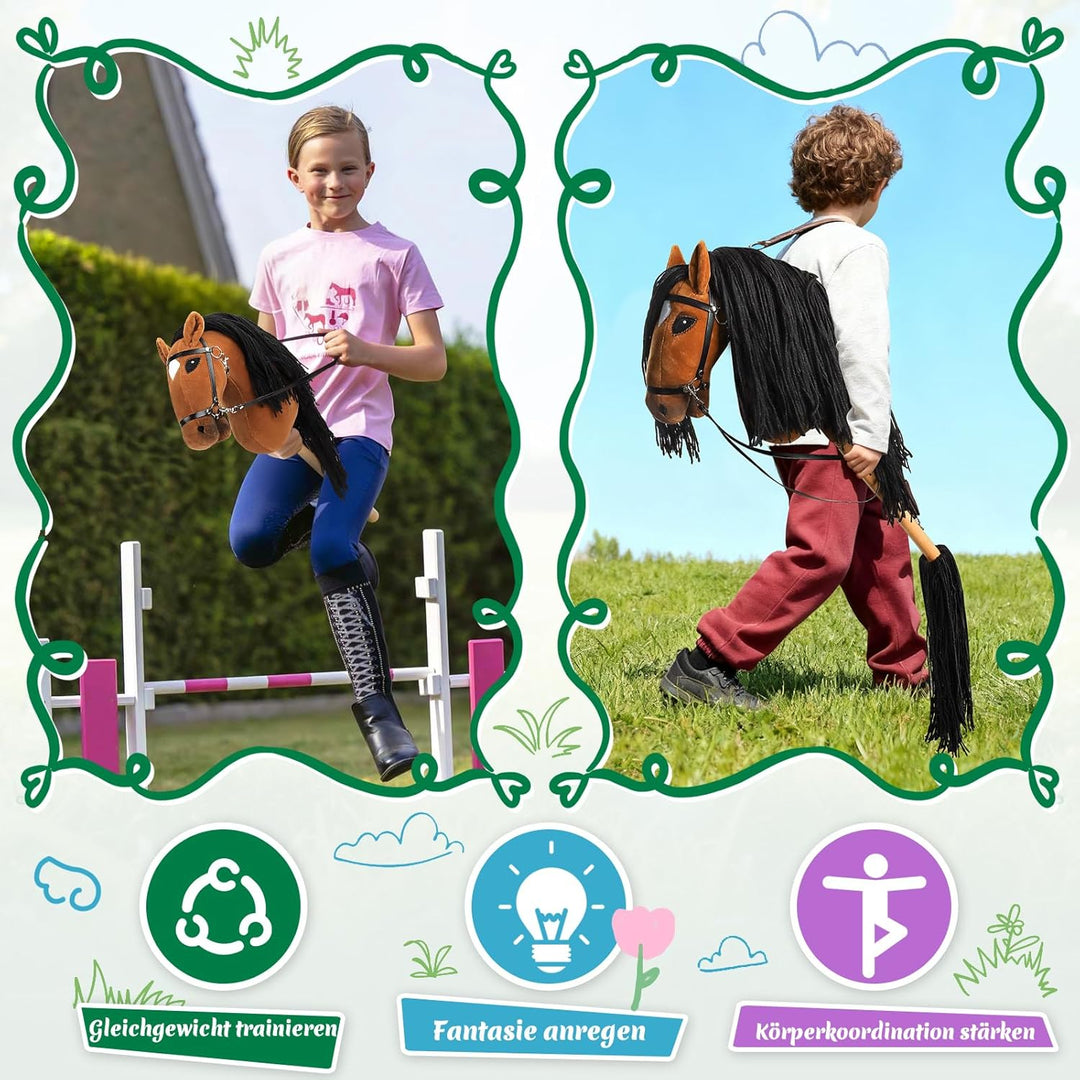 Hobby Horse, A3 Kopfgrösse Steckenpferd Kinder, Hobby Horsing mit Weichem Plüschhalfter, Fliessendem