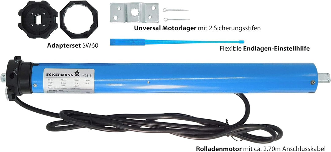 Rolladenmotor für SW60 Rolladenwelle, Rohrmotor 60mm Rolladenantrieb 10Nm Komplettset | markiso, 10N