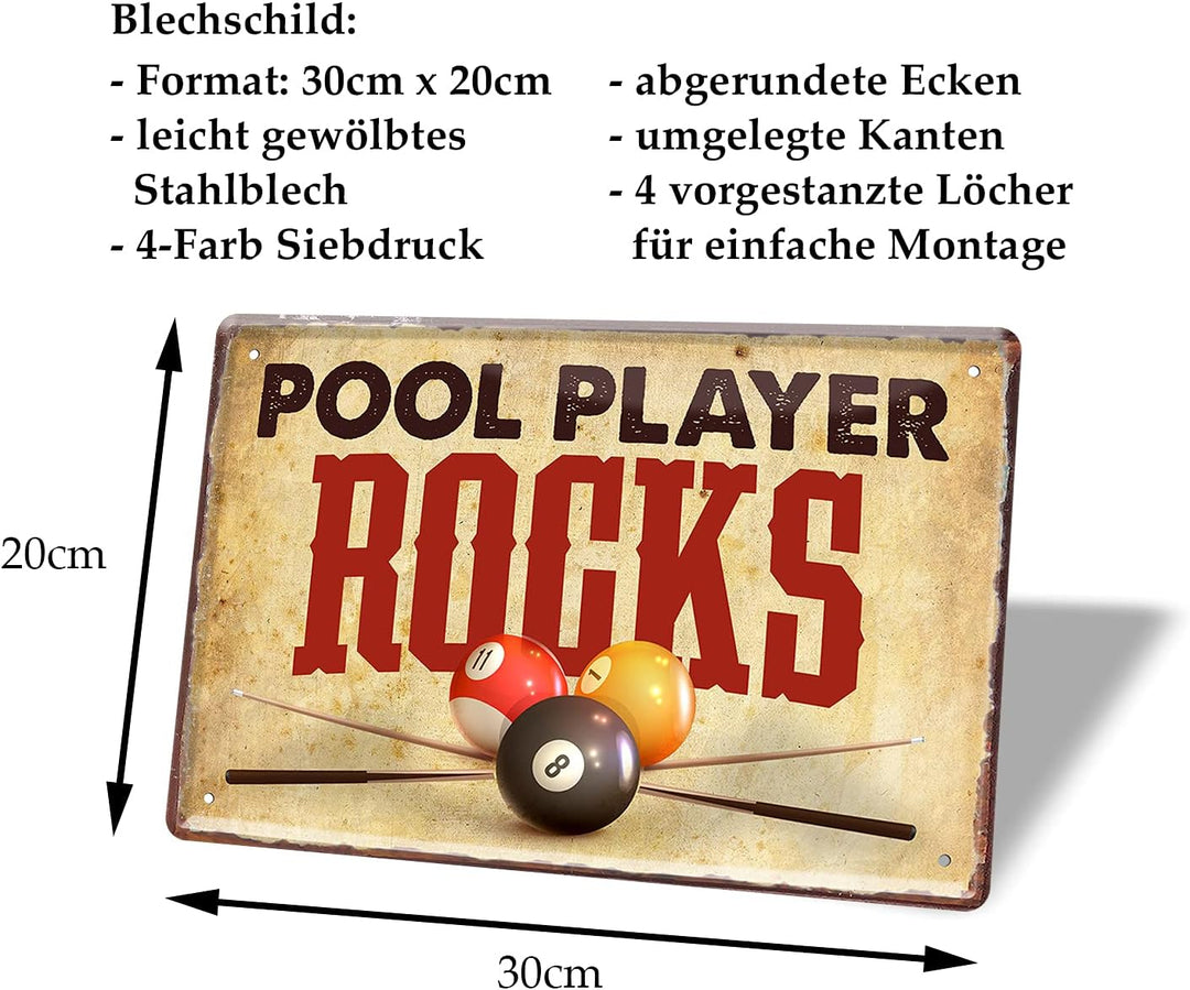 Poolbillard Blechschild - Metallschild mit witzigen Spruch für Pool Player - Retro Deko Schild für B