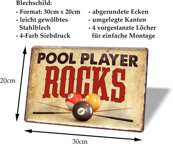 Poolbillard Blechschild - Metallschild mit witzigen Spruch für Pool Player - Retro Deko Schild für B