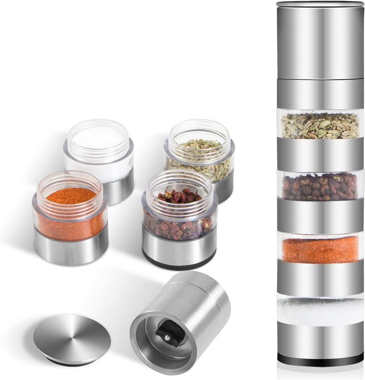 Mini Gewürzgläser Set mit Deckel, DASKING 4-in-1 Camping Gewürze Organizer mit Gewürzmühle, Manuelle