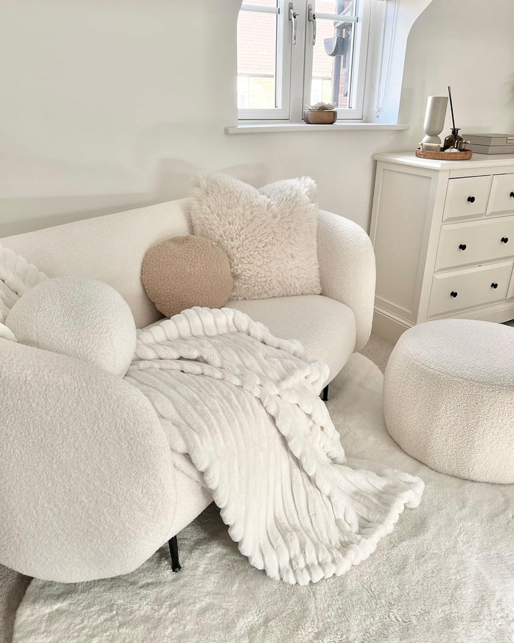 Klassische Kuscheldecke weiss Shaggy Acryl / Polyester Felloptik 150x200 cm Abteh