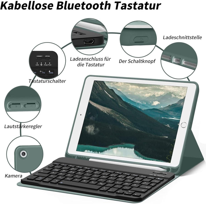 aoub Hülle mit Tastatur für iPad 9. Generation/iPad 8. Generation/iPad 7. Generation, für iPad 10,2