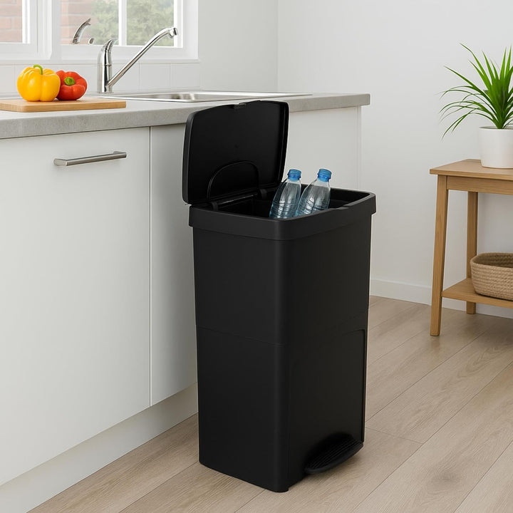 SP Berner – Recycling-Abfalleimer 70 l mit Pedal – 3 Fächer (30 l + 10 l + 30 l) – Ideal für Küche,