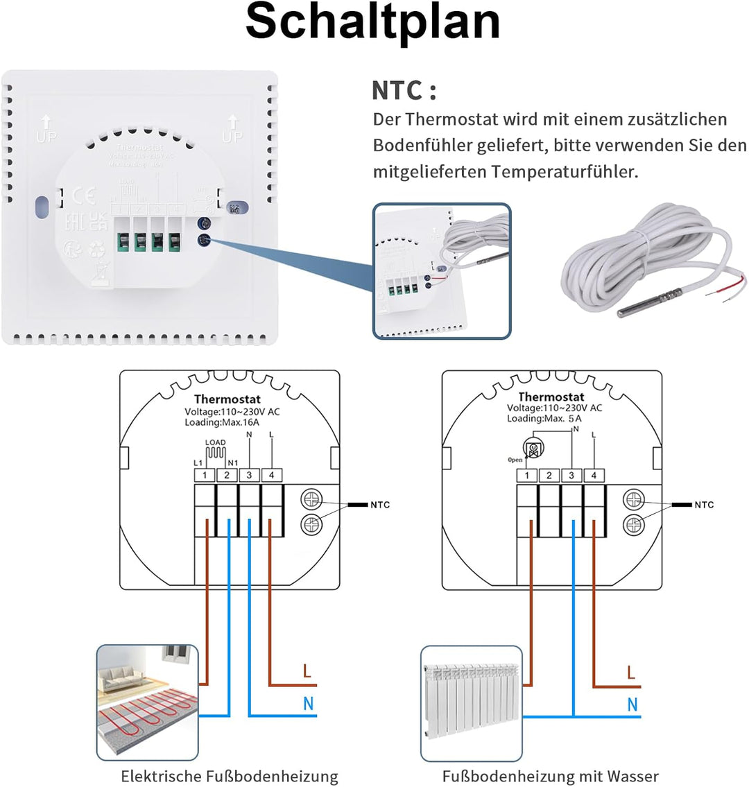 CNBINGO Thermostat Fussbodenheizung WLAN Smart Thermostat Heizung Digital Raumthermostat Fussbodenhe