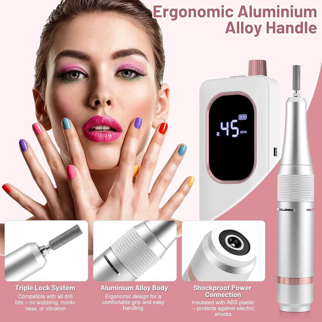 AOMEES Nagelfräser 45000 U/min, AOL10 Professioneller Elektrische Nagelfräser für Gelnägel mit LCD-D