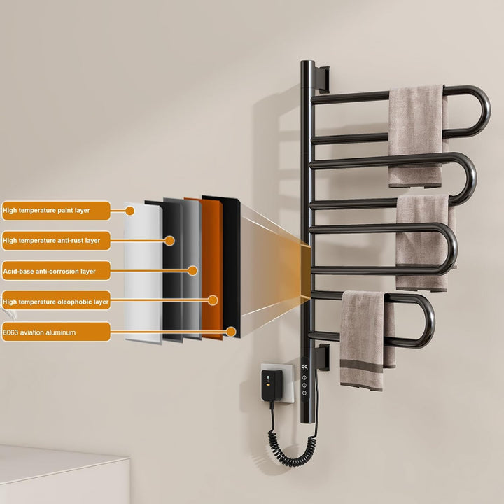 Handtuchheizkörper Elektrisch, 180° Drehung Badheizkörper Elektrisch Schwarz, 170W, Handtuchtrockner