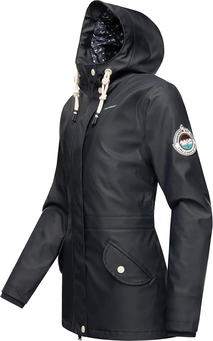 Navahoo Damen Übergangsjacke Regenmantel wasserdicht lang warm gefüttert mit Kapuze Oceans Heart XS-