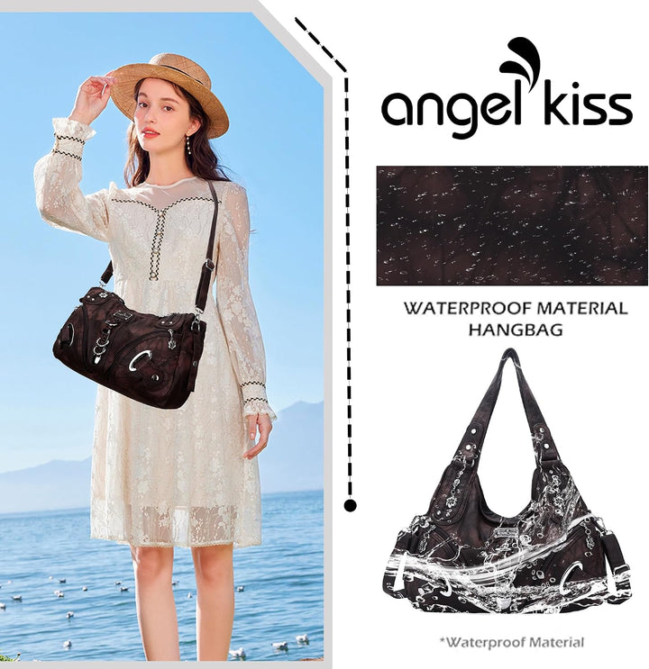Angel Kiss Damen Schultertasche Hobo Tasche Umhängetaschen Schlusstaschen Henkeltaschen weiches PU L