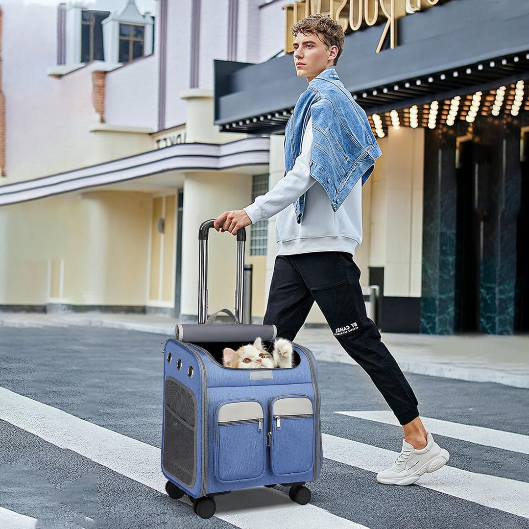 PETCUTE Katzenrucksack Hunderucksack mit Trolley 2 in 1 bis 11 kg,Faltbarer Hundetrolley mit 4 Räder