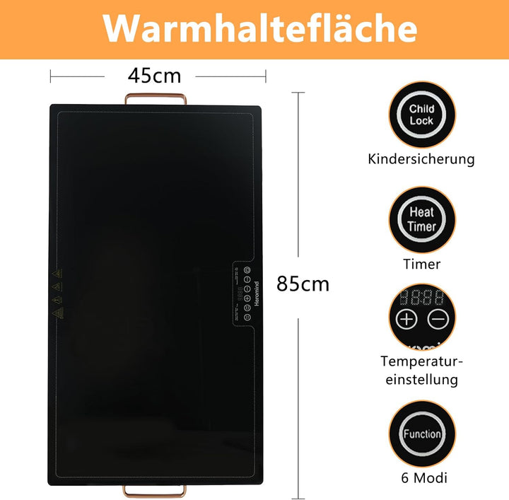 Warmhalteplatte 80x45 cm, 450W Professionelle Wärmeplatte, Touchscreen, Edelstahl-Rahmen, Mit Griff,