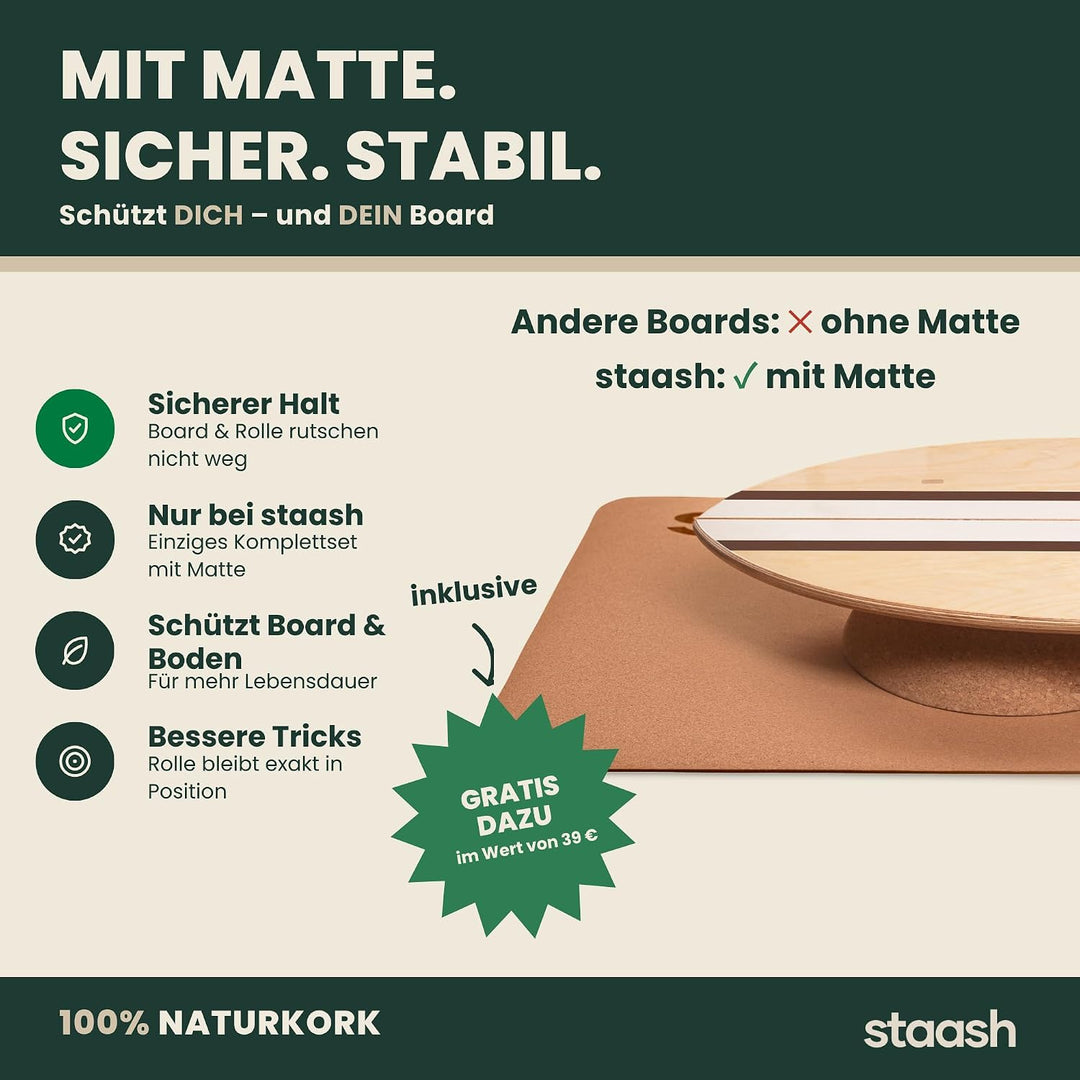 STAASH® Balance Board aus Holz – Full Kit – Für Gleichgewicht, Fitness & Surf-Feeling – Spass & Trai