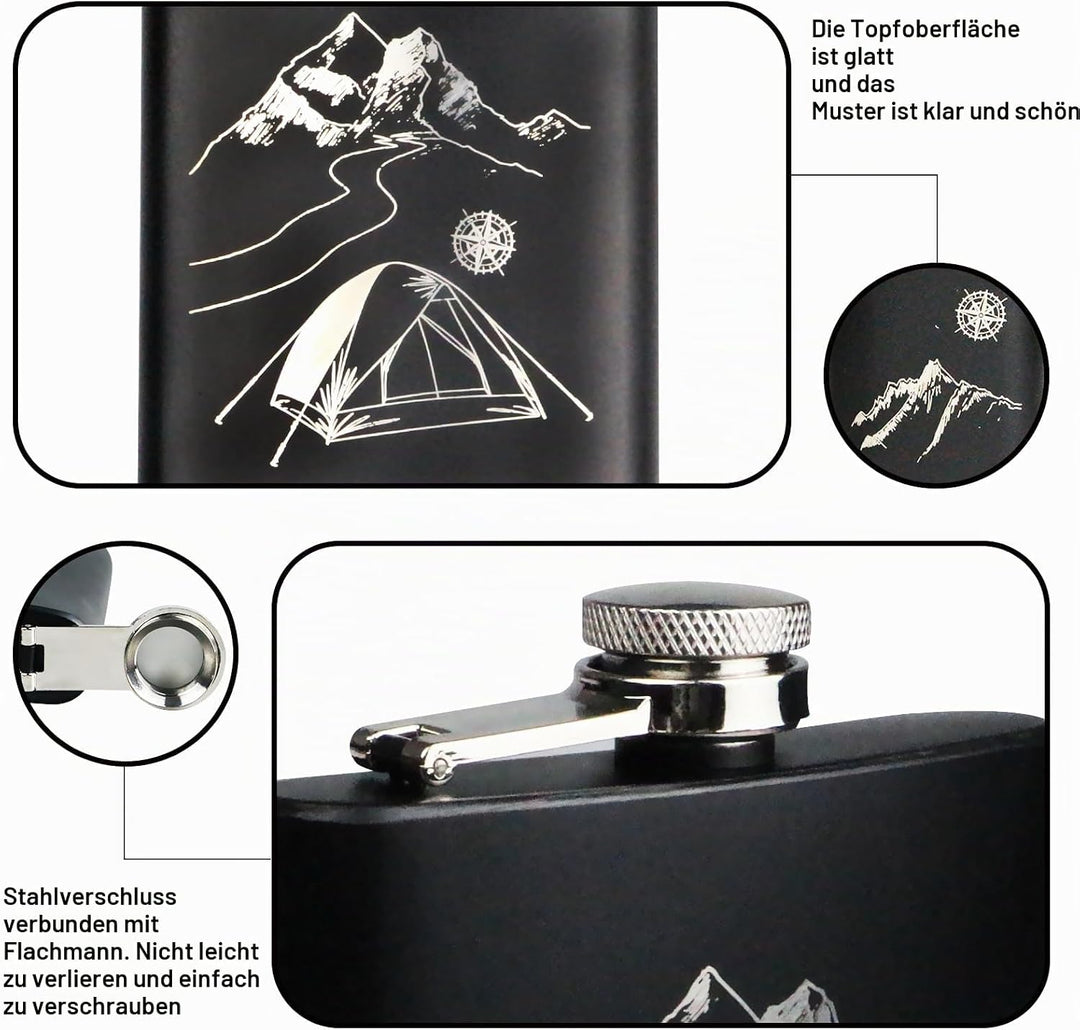 Flachmann Set 260ML mit Schachspiel, Edelstahl Whisky Topf Mini Schnapsflasche Upscale Tragbar Alkoh