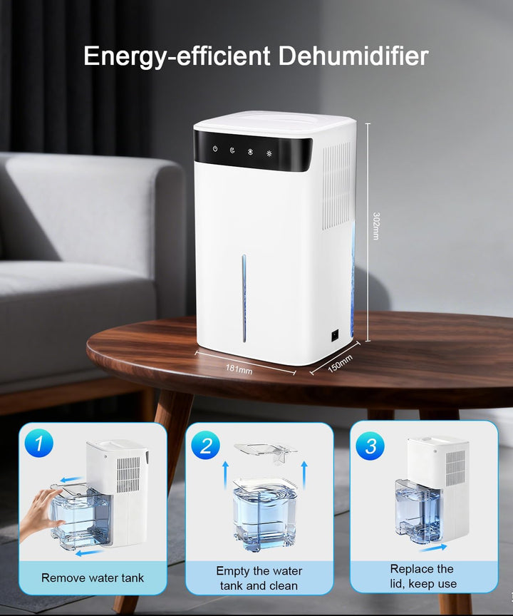 Mini Luftentfeuchter Elektrisch 2600ML für Kleine Räume, Entfeuchter mit Geräuschreduziertem Nachtmo