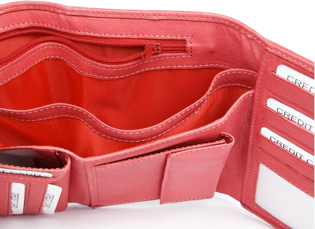 Damen Leuchtend-Rosa-Orange Leder Portemonnaie - Brieftasche