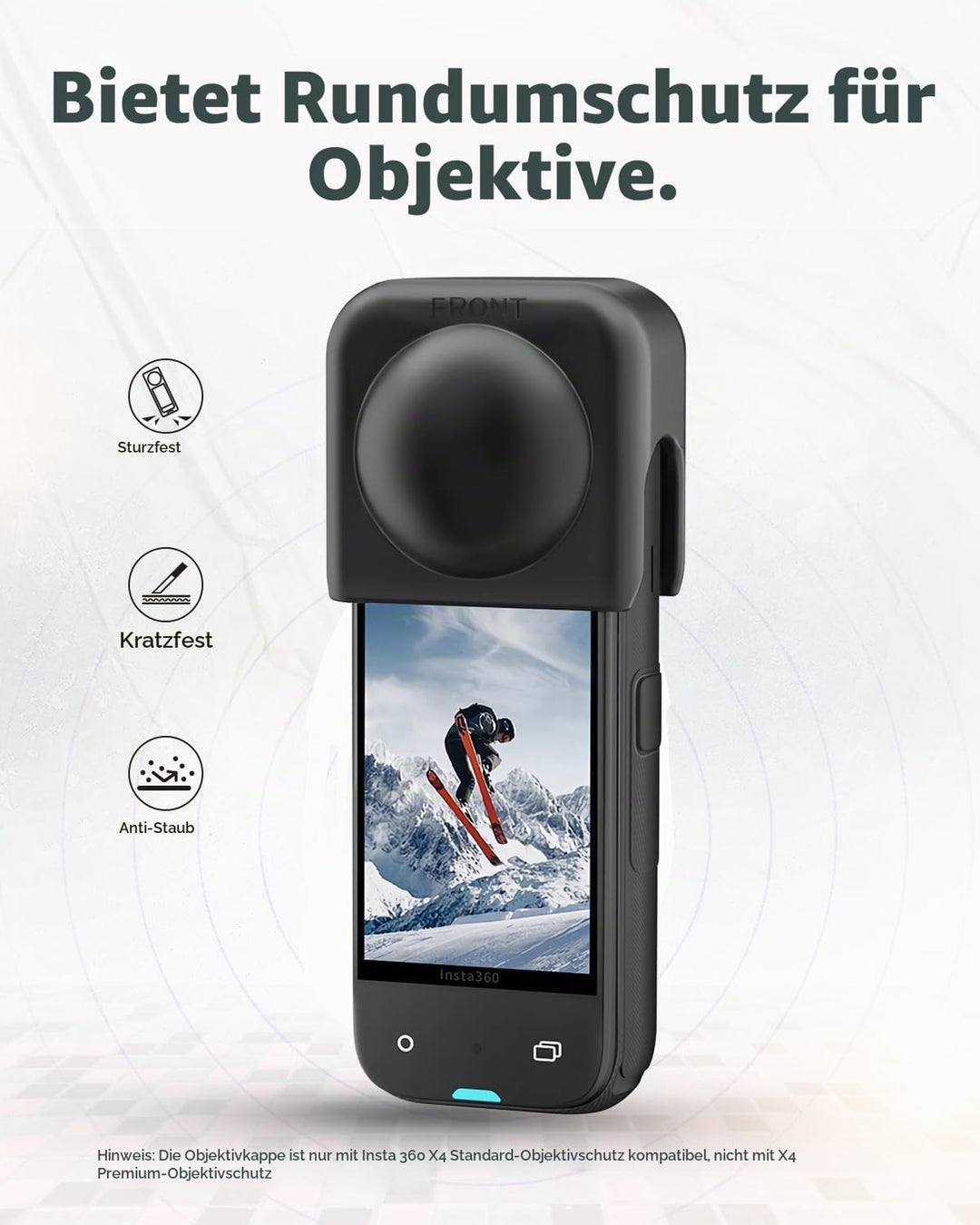 Semaiki Silikonhülle für insta360 X4,Silikonschutz mit Objektivdeckel und 2X Displayschutzfolien kom
