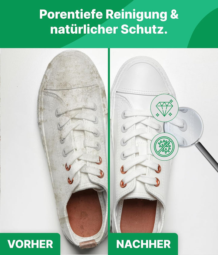 Emma Grün® Sneaker Cleaner Reinigungsset 250ml [Bürste + Schwamm] - Nachhaltiges Schuhpflege Komplet