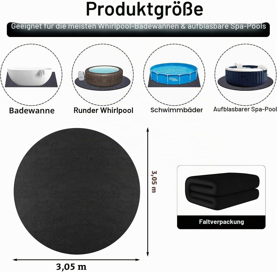 300CM Whirlpool Poolmatten Schutzboden, Pool Bodenmatte,Outdoor Poolunterlage Poolmatten Schutzboden