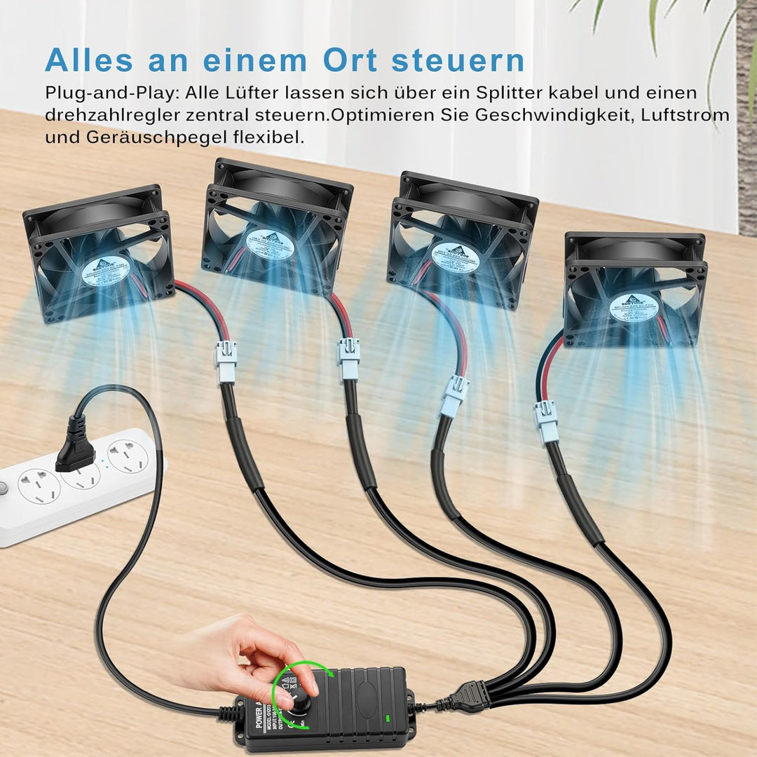 GDSTIME 36W 12V PC Lüfter Geschwindigkeit Controller 4 Wege mit 2 Pin Splitter Kabel Regelbar Netzte
