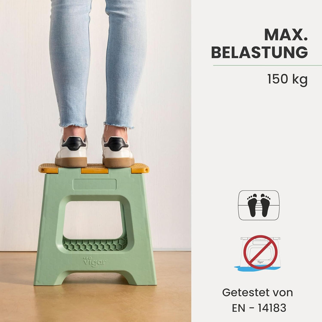 Vigar Kompakte Tritthocker Klappbar für Erwachsene, 32 cm, Klapphocker Faltbar 150 kg rutschfest, Le