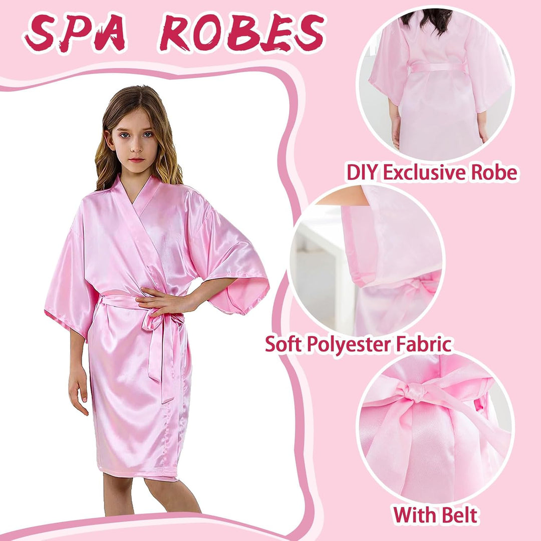 LYCN 12 Stück Mädchen Morgenmantel, Kinder Kimono Bademantel aus Seidensatin mit 6 Schleifen-Stirnbä